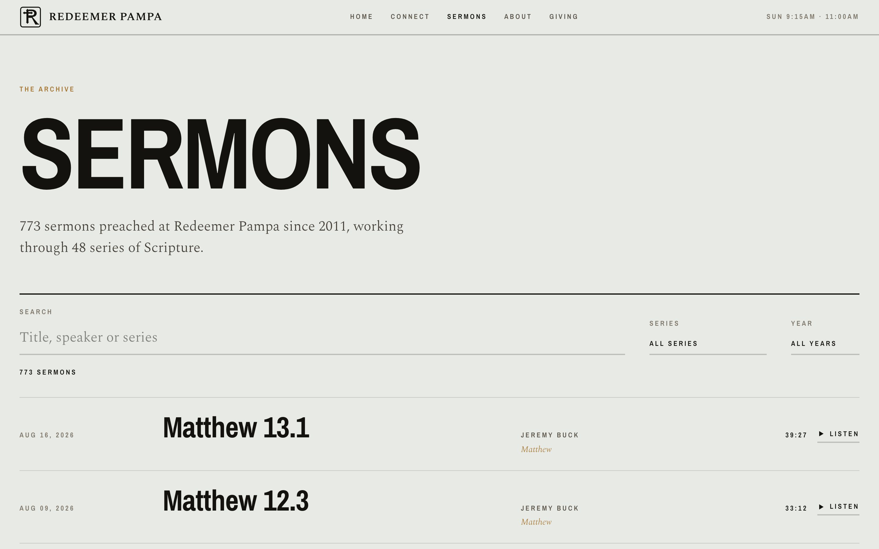 The Redeemer Pampa website on a laptop