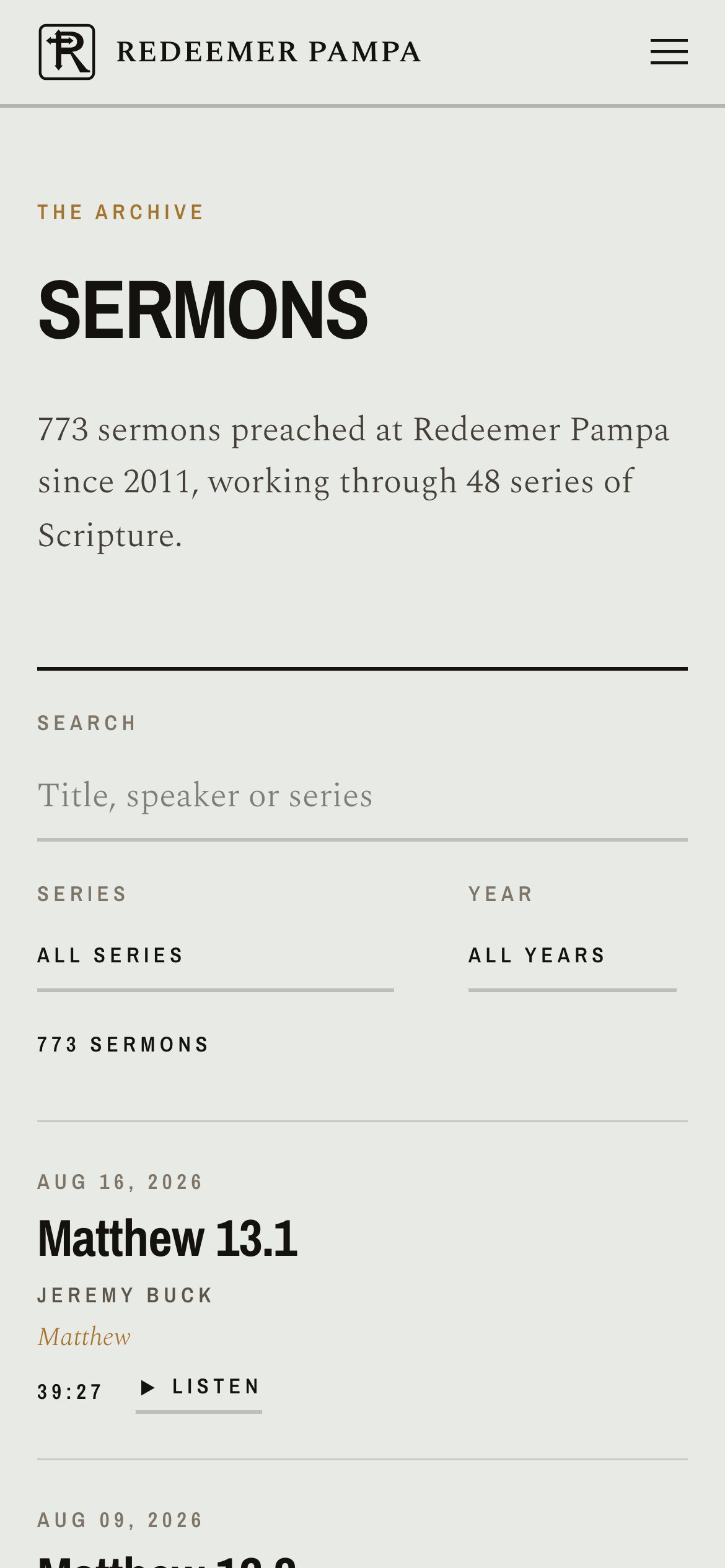 The Redeemer Pampa website on a phone