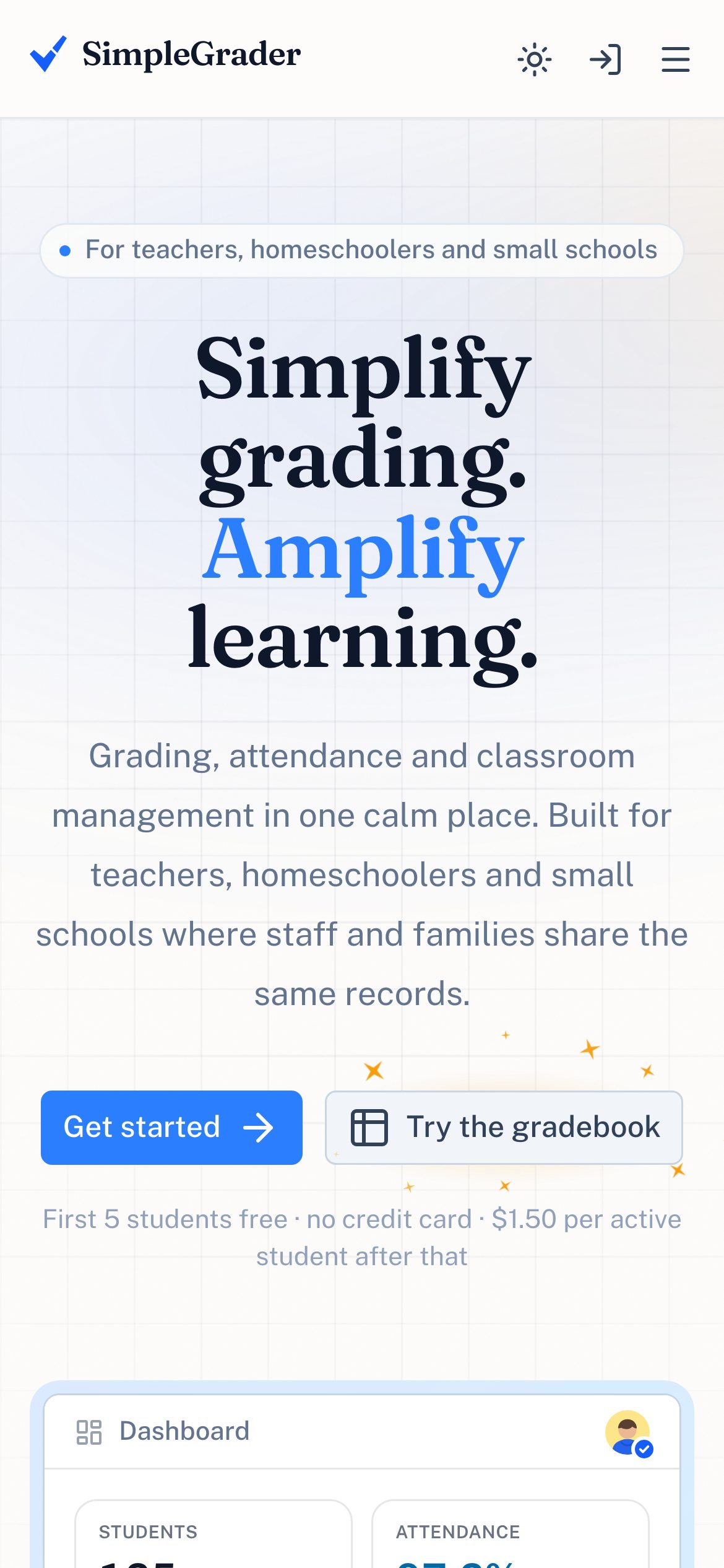 The SimpleGrader website on a phone